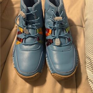 Blue Lace-Up Casual Shoes with Colorful Accent